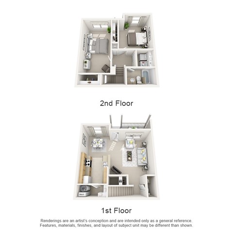 Floor plan for 2 beds, 1.5 baths, 986 sqft